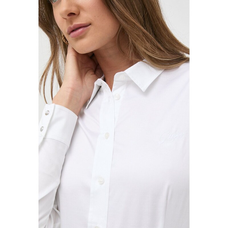 Košile Guess CATE dámská, bílá barva, slim, s klasickým límcem, W2YH41 WAF10