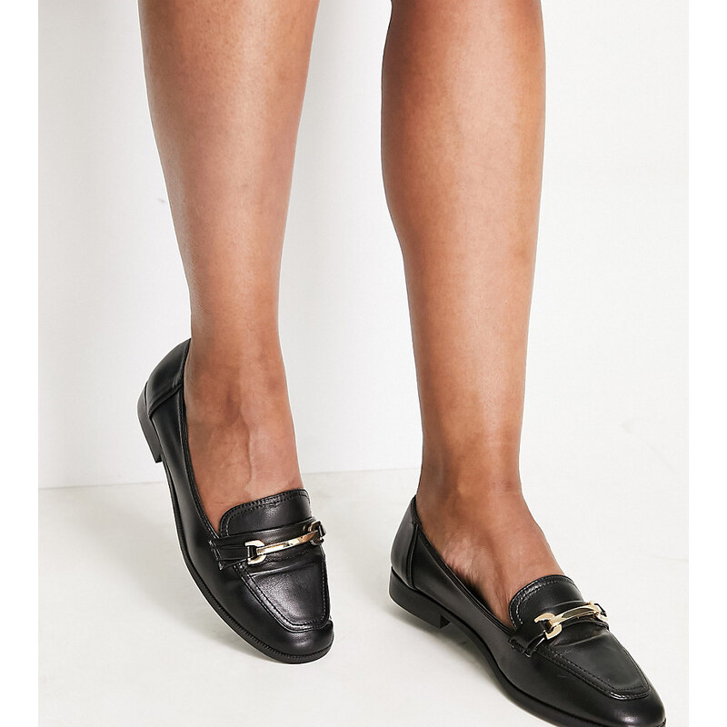 ASOS DESIGN Wide Fit Verity loafer flat shoes with trim in black