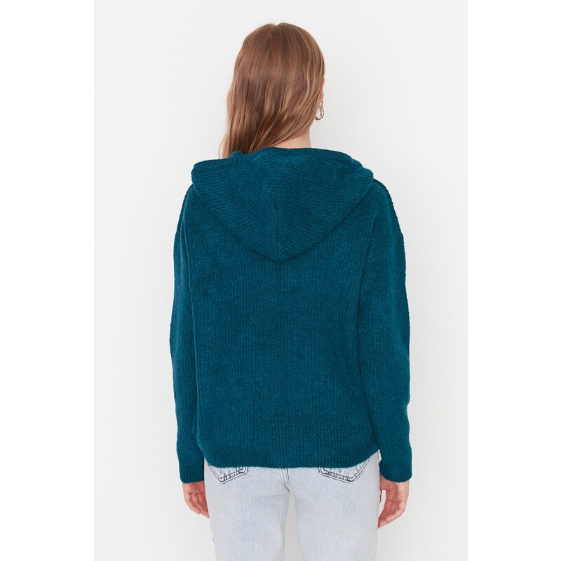 Trendyol Green Soft Textured Hoodie Knitwear Sweater