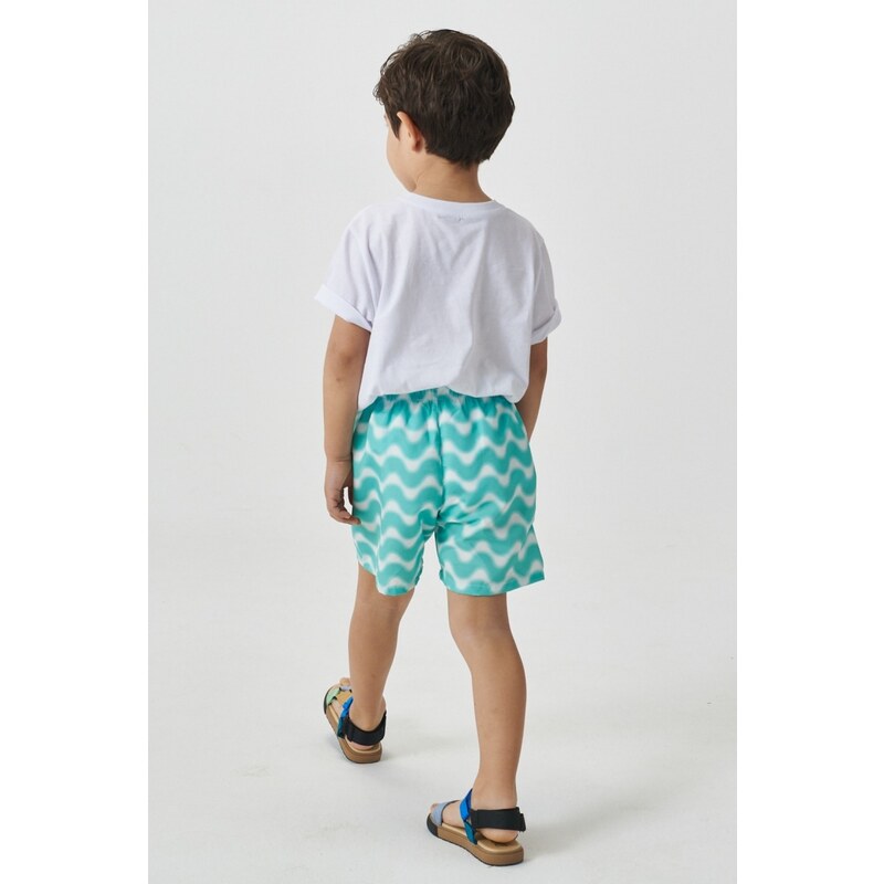 AC&Co / Altınyıldız Classics Boys' White Mint Standard Fit Regular Cut Quick Dry Kids Patterned One-Pocket Swimsuit Marine Shorts.