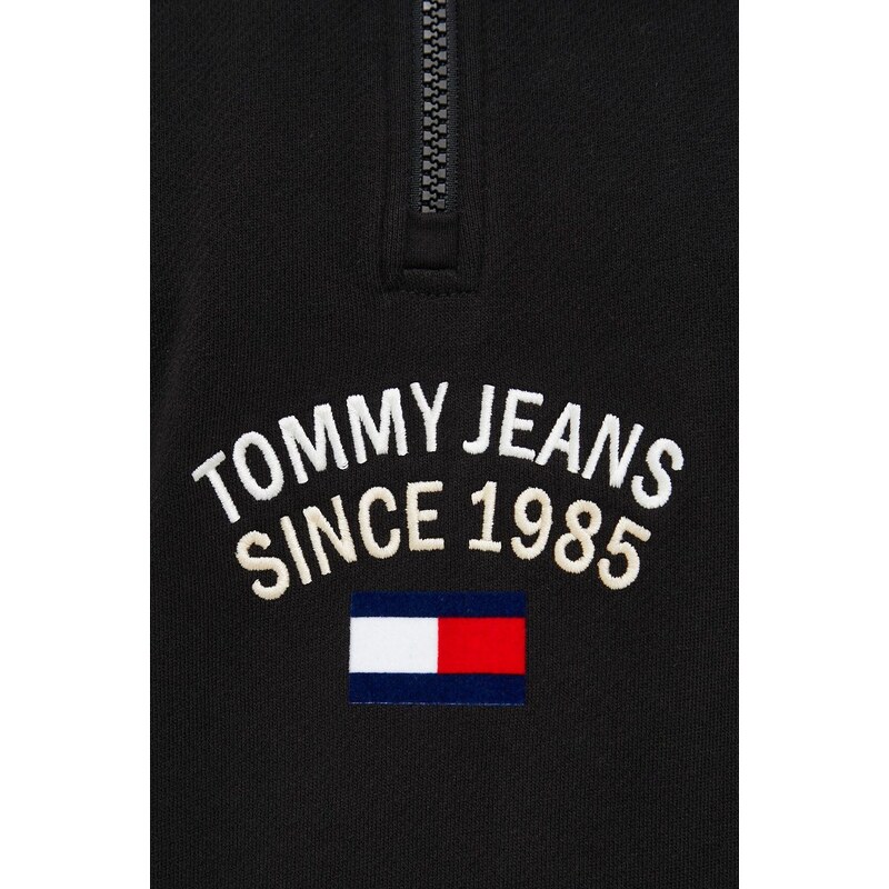 Bavlněná mikina Tommy Jeans pánská, černá barva, s aplikací