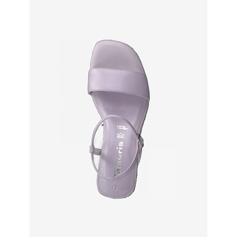 Světle fialové kožené sandály na klínku Tamaris - Dámské