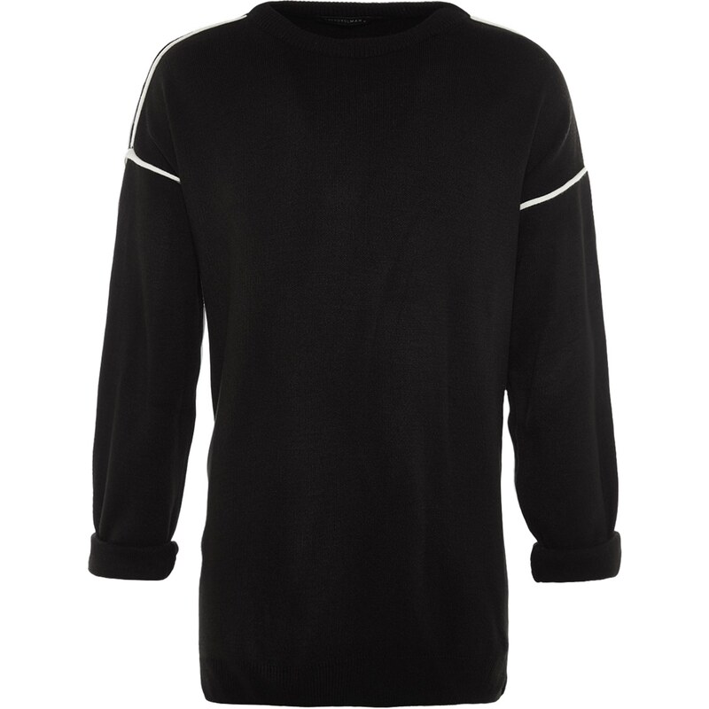 Trendyol Black Oversize Crew Neck Piping Detailed Knitwear Sweater