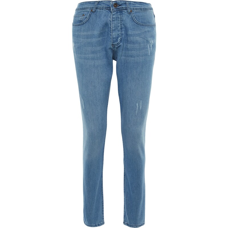 Trendyol Light Blue Stretchy Fabric Rake Destroyed Slim Fit Jeans Denim Trousers