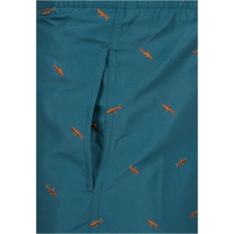 URBAN CLASSICS Embroidery Swim Shorts - shark/teal/toffee