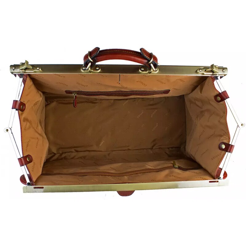 KATANA Luxusní Francouzská kožená kabelka/cestovní taška Calais Hnědá