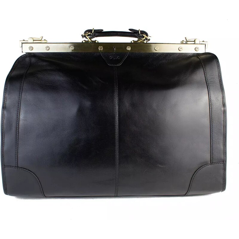 KATANA Luxusní Francouzská kožená kabelka/cestovní taška Calais Černá