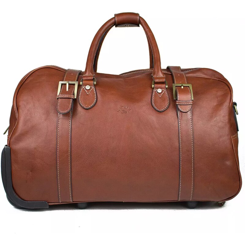 KATANA Luxusní kožená cestovní taška na kolečkách Brigitte Hnědá