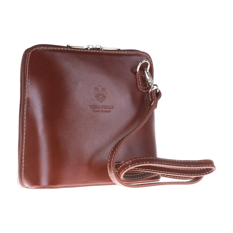 Hnědá kožená italská crossbody kabelka Grana Marrone Noce