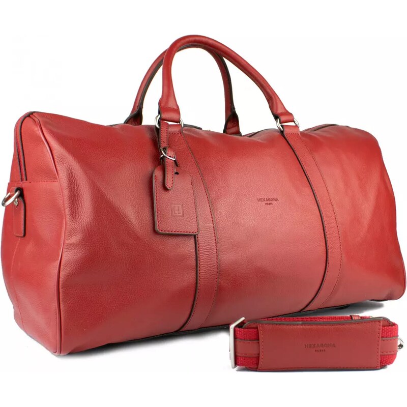 HEXAGONA Luxusní kožená cestovní taška Soissons Červená