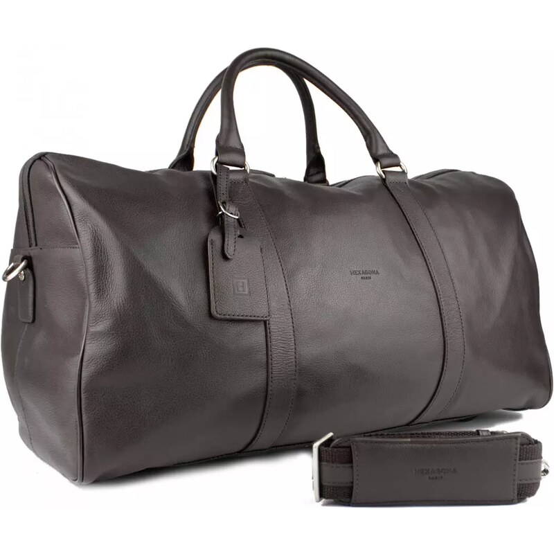 HEXAGONA Luxusní kožená cestovní taška Soissons Tmavě hnědá