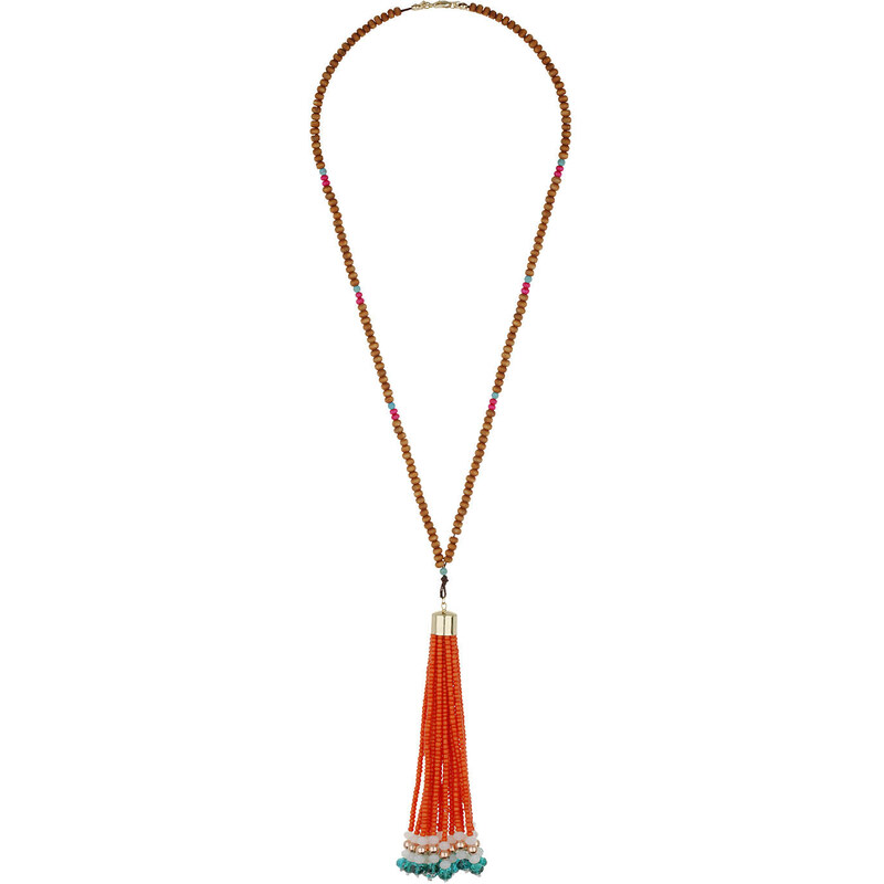 Topshop Wooded Bead and Tassel Rope Necklace