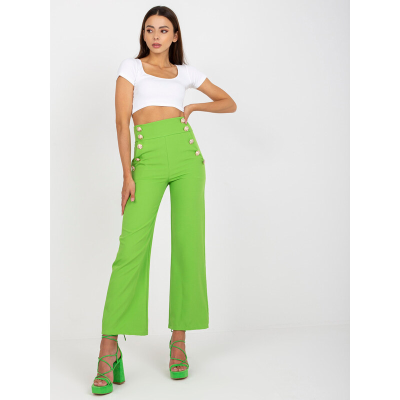Fashionhunters Světle zelené dámské oblekové kalhoty s kapsami
