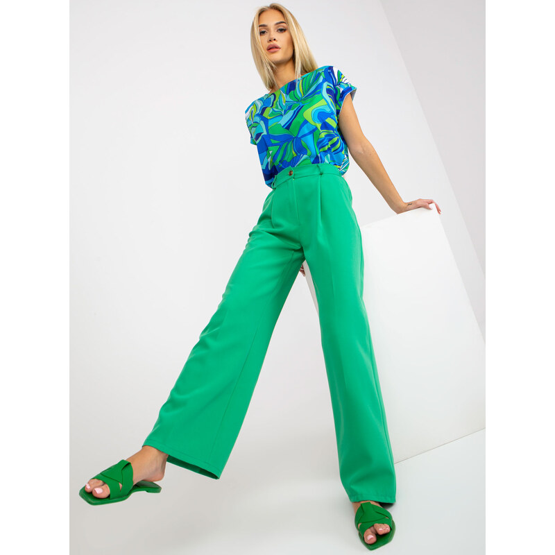 Fashionhunters Zelené široké kalhoty s kapsami
