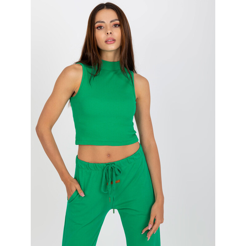 BASIC FEEL GOOD ZELENÝ ŽEBROVANÝ CROP TOP -GREEN Zelená