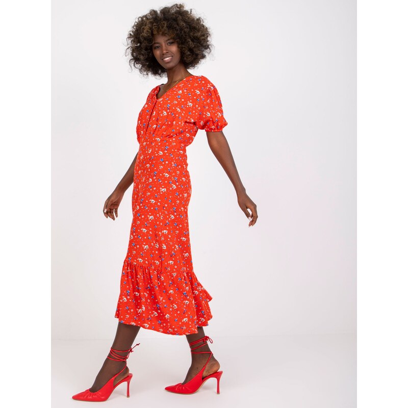 Fashionhunters Červené midi šaty pro ženy s potisky RUE PARIS