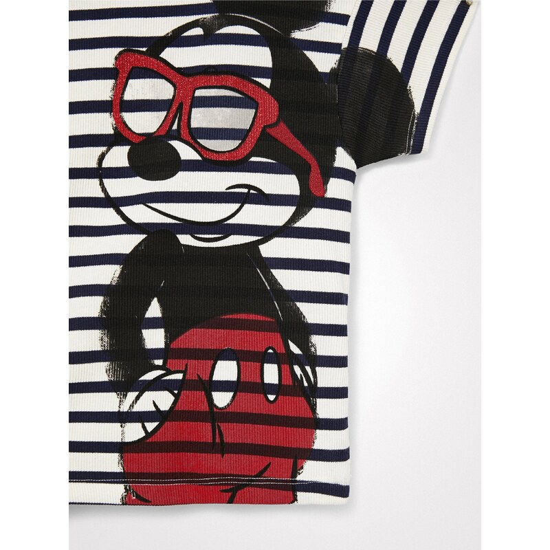 Modro-bílé holčičí vzorované tričko Desigual Mickey Sunglasses - Holky