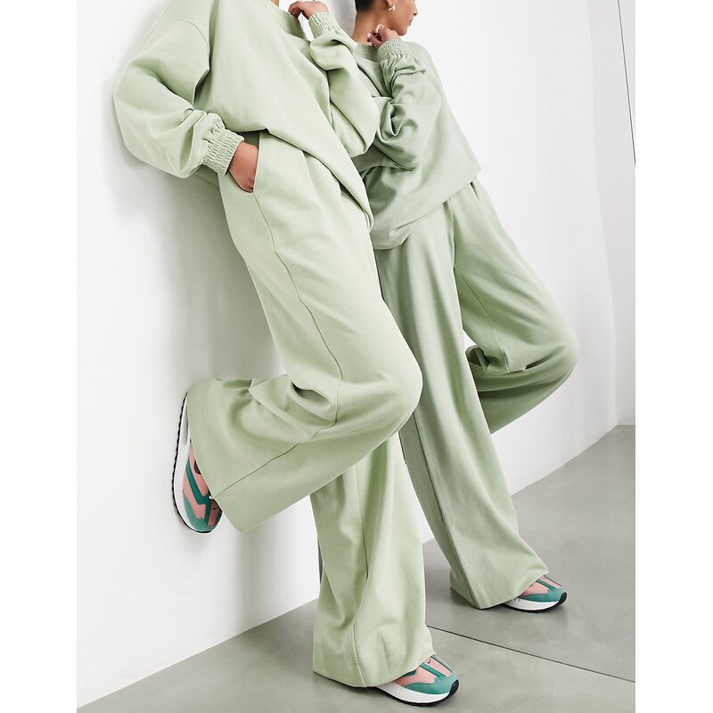 ASOS EDITION high waisted trouser in textured jersey in sage