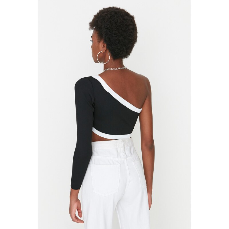 Trendyol Black Crop One-Shoulder Knitwear Blouse