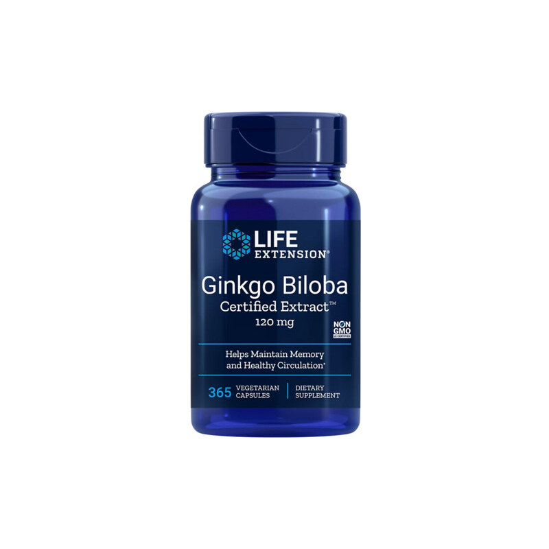 Life Extension Ginkgo Biloba Certified Extract 365 ks, vegetariánská kapsle, 120 mg