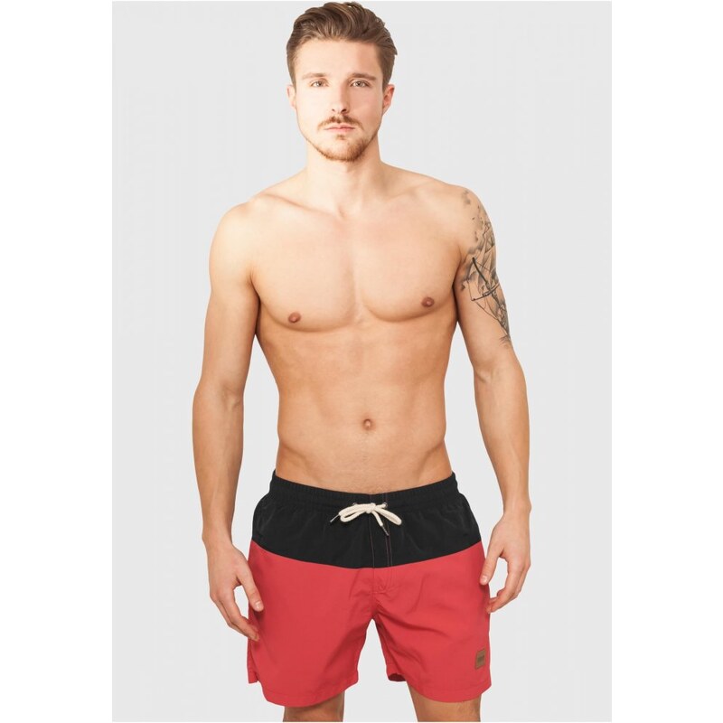 Pánské koupací kraťasy Urban Classics Block Swim Shorts - blk/red