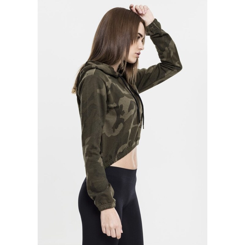 URBAN CLASSICS Ladies Camo Cropped Hoody - olive camo