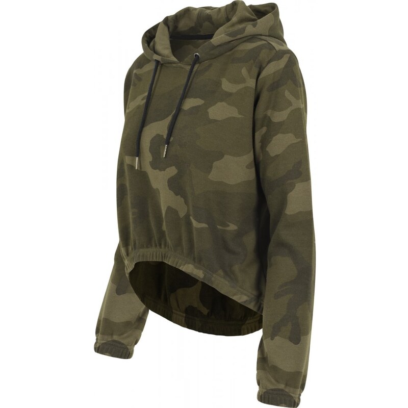 URBAN CLASSICS Ladies Camo Cropped Hoody - olive camo