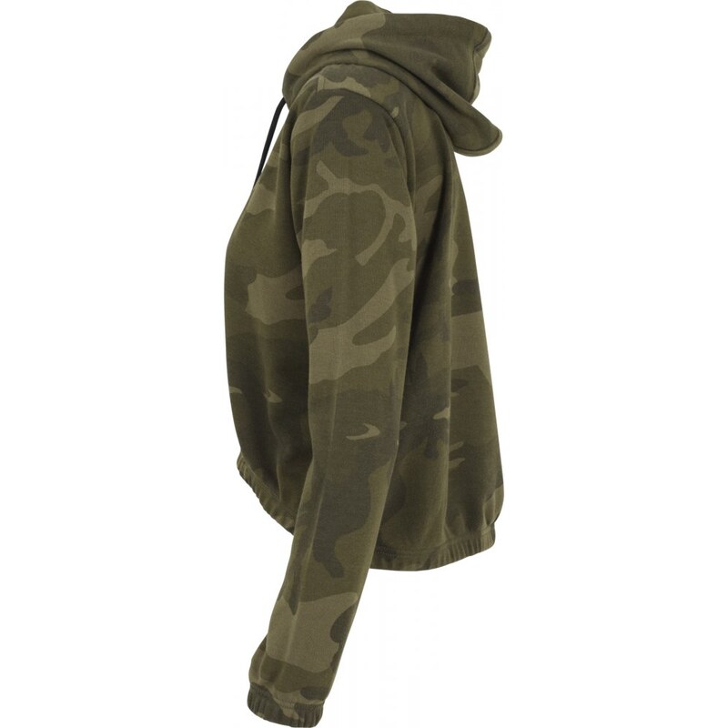 URBAN CLASSICS Ladies Camo Cropped Hoody - olive camo