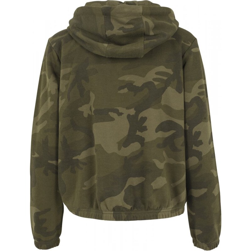 URBAN CLASSICS Ladies Camo Cropped Hoody - olive camo