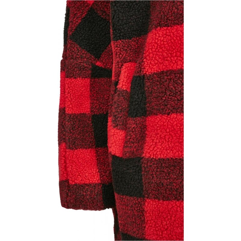 URBAN CLASSICS Ladies Hooded Oversized Check Sherpa Jacket - firered/blk