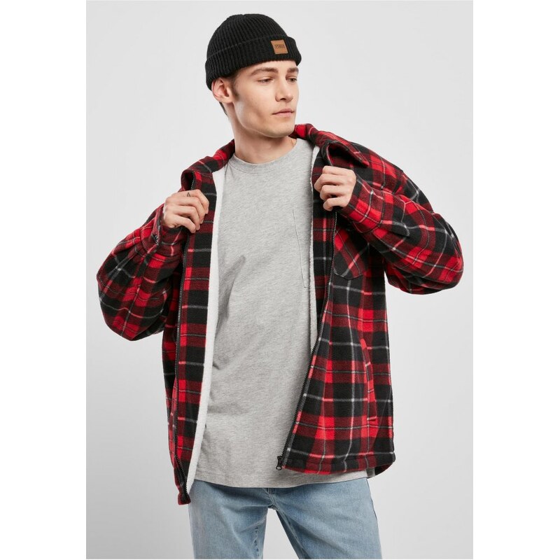 Červeno/černá pánská jarní bunda Urban Classics Plaid Teddy Lined