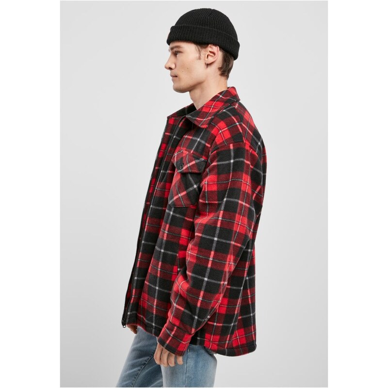 Červeno/černá pánská jarní bunda Urban Classics Plaid Teddy Lined