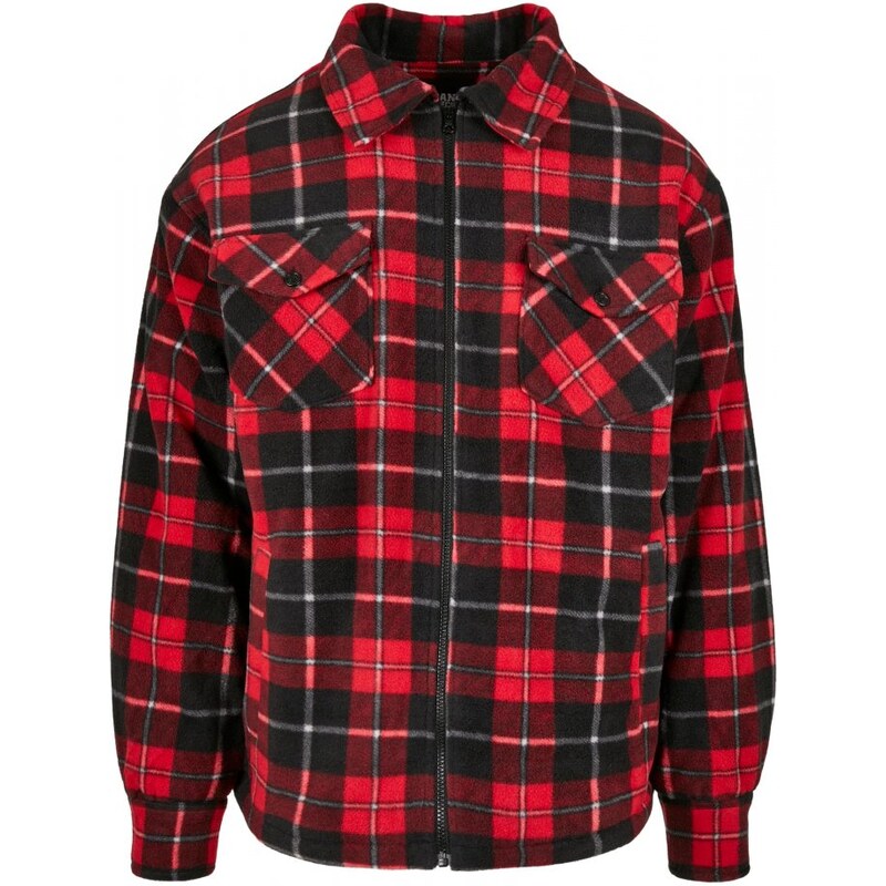 Červeno/černá pánská jarní bunda Urban Classics Plaid Teddy Lined
