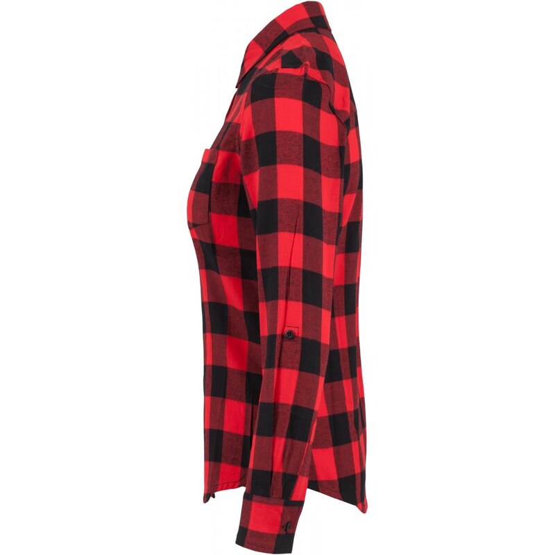 URBAN CLASSICS Ladies Turnup Checked Flanell Shirt - blk/red