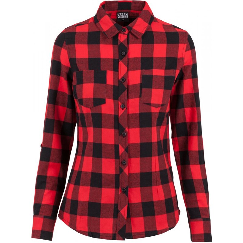 URBAN CLASSICS Ladies Turnup Checked Flanell Shirt - blk/red 71844116
