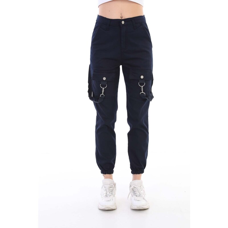 BİKELİFE Navy Blue Ring Detail Gabardine Fabric Cargo Pants. 90443846