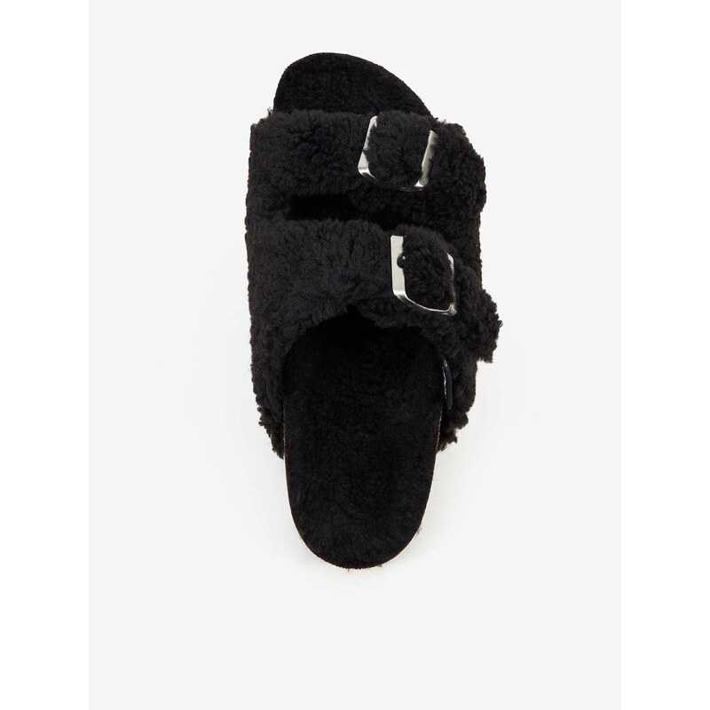 Černé dámské pantofle s umělým kožíškem Replay - Dámské