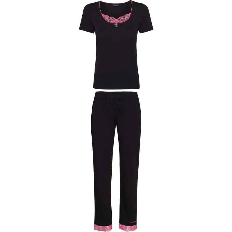 Sugar Night – černé pyžamo s růžovou krajkou Vive Maria