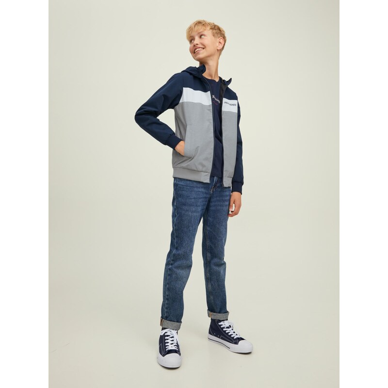 Jack & Jones Junior Přechodná bunda 'Rush' námořnická modř / čedičová šedá / bílá