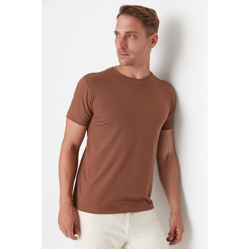 Trendyol Brown Basic Regular Fit Crew Neck Short Sleeve T-Shirt
