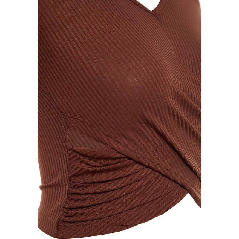 Trendyol Brown Collar Detailed Corduroy Knitted Blouse