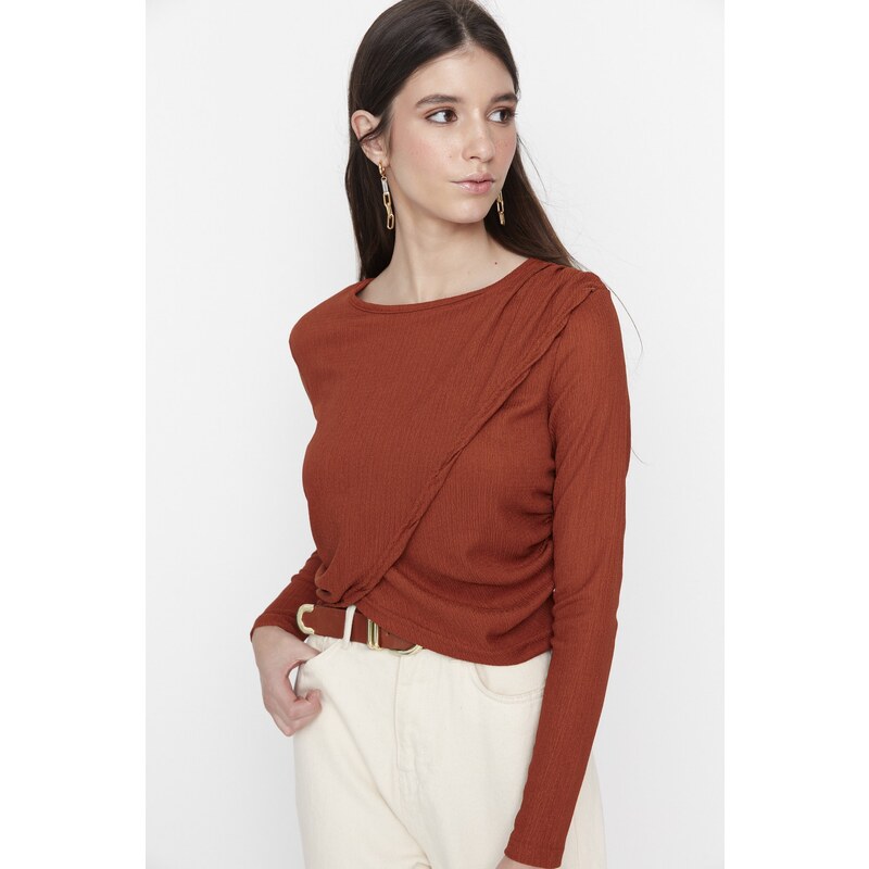 Trendyol Brown Crew Neck Cress Knitted Blouse