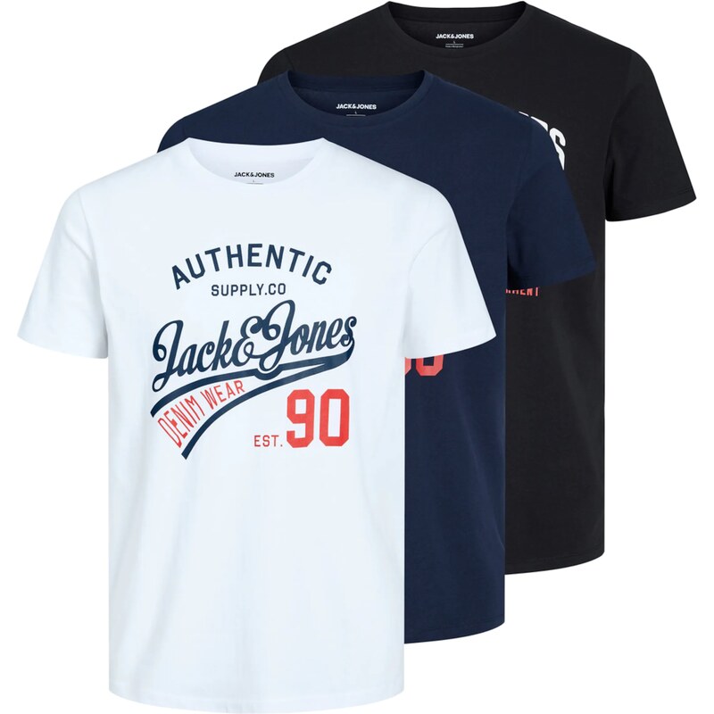 JACK & JONES Tričko 'Ethan' námořnická modř / červená / černá / bílá