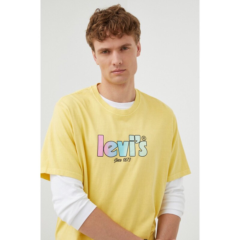 Bavlněné tričko Levi's žlutá barva, s potiskem
