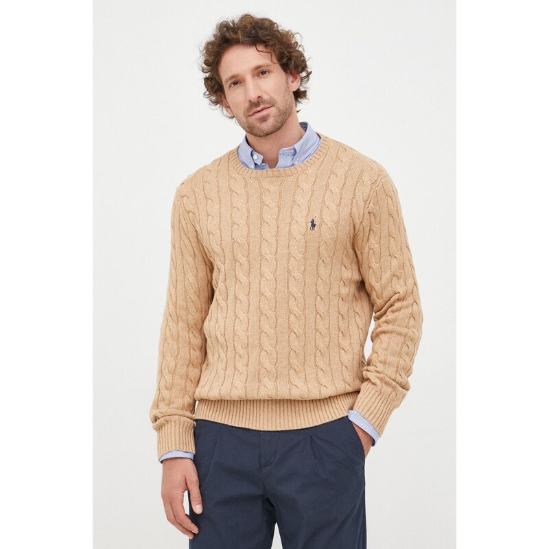 Bavlněný svetr Polo Ralph Lauren pánský, béžová barva, lehký