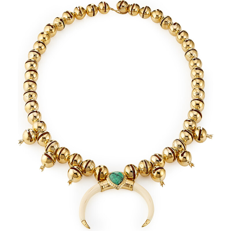 Aurélie Bidermann Navajo 18kt Gold Plated Necklace with Turquoise and Horn