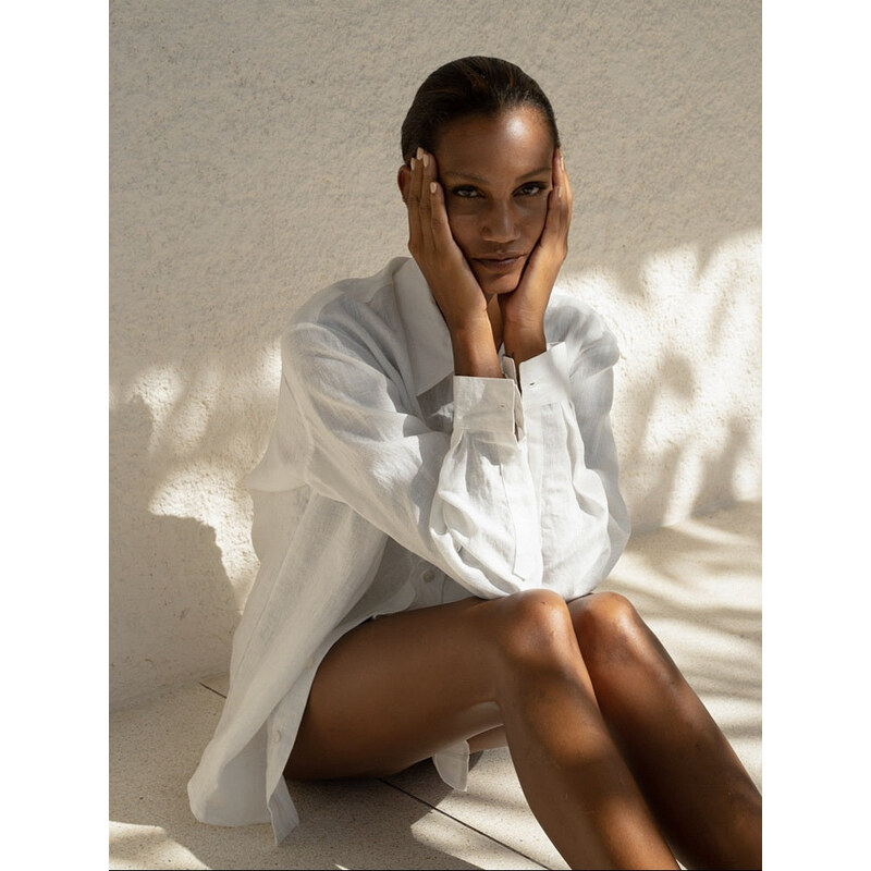 Luciee Oversized Linen Shirt White