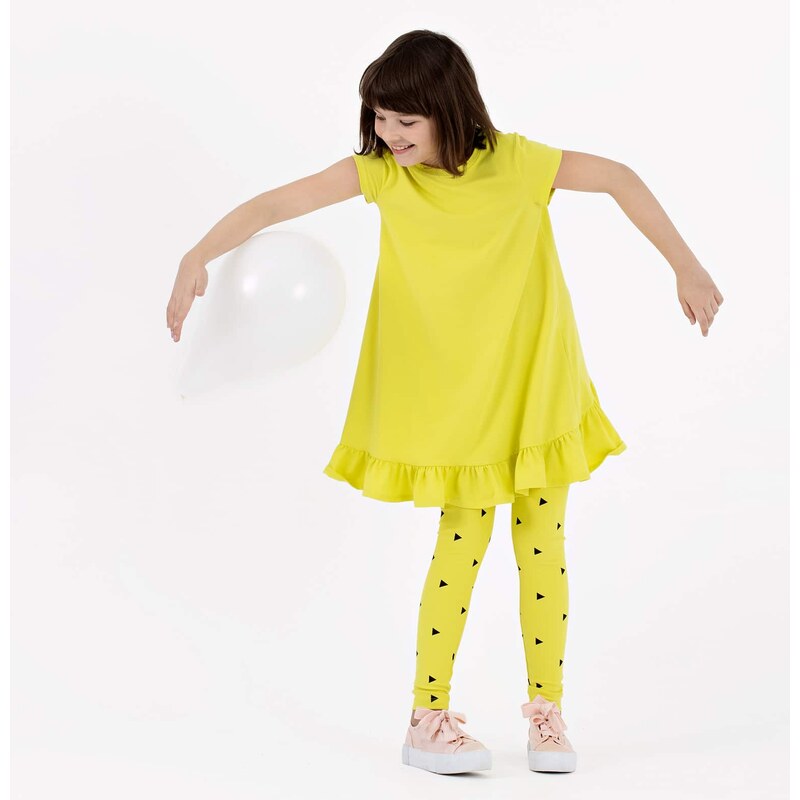MUFFIN MODE Dívčí bavlněné midi šaty s volánky s krátkými rukávy, žluté