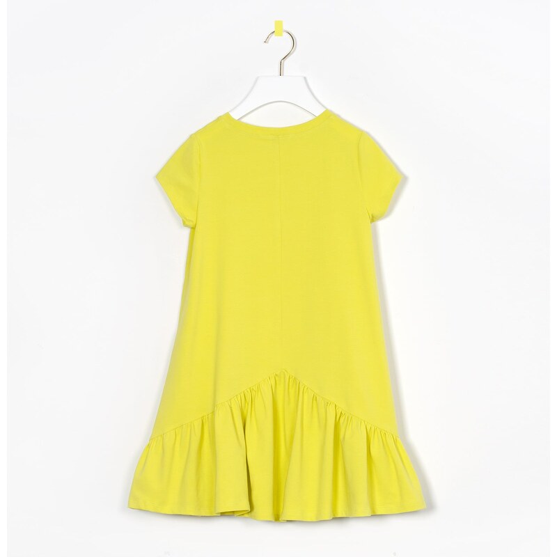 MUFFIN MODE Dívčí bavlněné midi šaty s volánky s krátkými rukávy, žluté