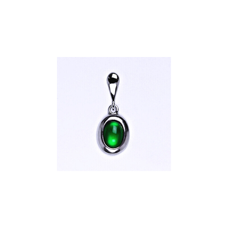Čištín s.r.o. Zlatý přívěsek, přírodní Green agate 7x5 mm , bílé
